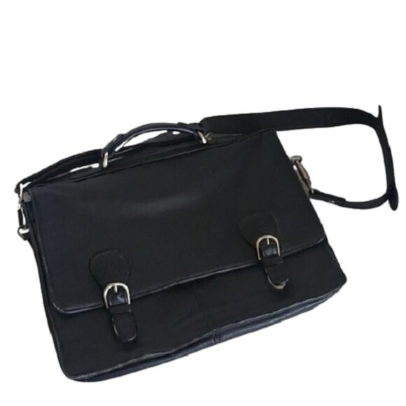 Kenneth Cole NY Black Columbian Leather Messenger Laptop Career Portfolio Bag